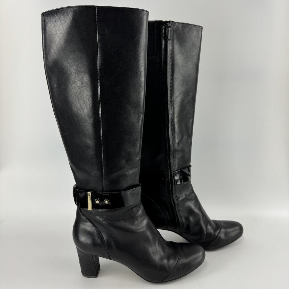 Cole Haan Miriam Black Leather Tall Riding Boots Women's Size 7.5 B